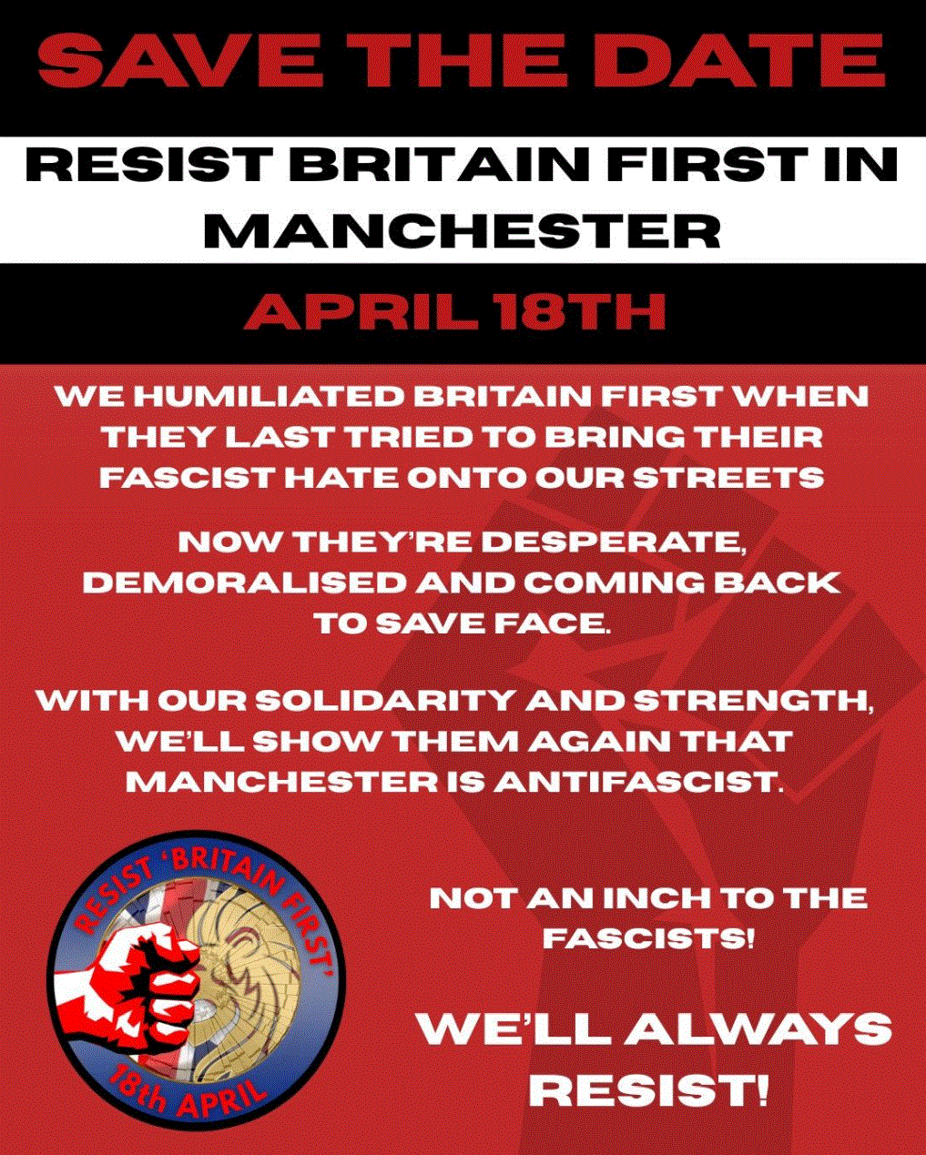 RESIST BRITAIN FIRST IN MANCHESTER